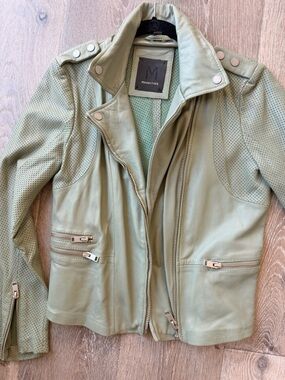 Women's Green Leather Moto Jacket 0064
